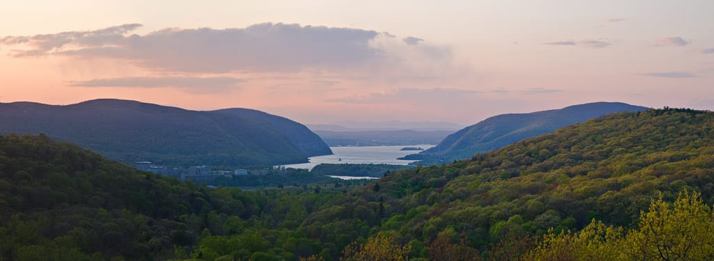 Hudosn River, Hudson Highlands, and West Point Military Academy from Cat Rock, Garrison, NY